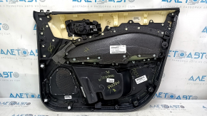 Обшивка двери карточка передняя левая Jeep Compass 17-21 черная, с черной вставкой кожа, подлокотник черная кожа с коричневой и белой строчкой, с ручкой, царапины