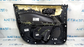 Ornamente ușă față dreapta Jeep Compass 17-21 negru, cu inserție neagră din piele, cotiera din piele neagră cu cusături maro și albe, cu mâner, zgârieturi