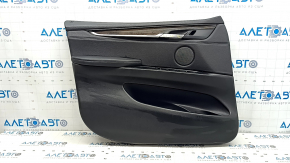Обшивка двери карточка передняя левая BMW X5 F15 14-18 кожа черная Dakota, Harman Kardon, вставка и подлокотник черная кожа, молдинг под дерево, с подсветкой и ручкой, царапины, надрыв, вмятины