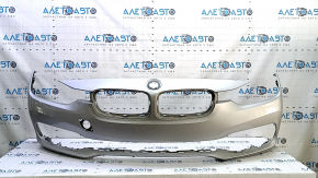 Bara față nefinisată BMW 3 F30 16-18 Sport line, fără senzori de parcare, argintie, zgârieturi, suport rupt, găuri nefabricate
