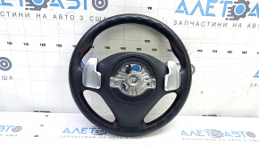 Руль голый BMW 3 F30 12-18 кожа черная, Sport, красная строчка, под лепестки с подогревом, с кнопками и накладкой, с вибро