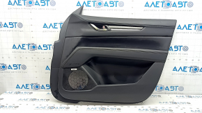 Обшивка двери карточка передняя правая Mazda CX-5 17-23 BOSE, с черной вставкой кожа, подлокотник кожа черный, молдинг под темное дерево, с ручкой, царапины, вмятина