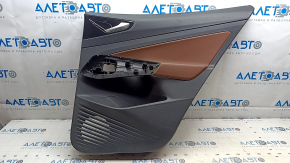 Обшивка двери карточка задняя правая Volkswagen ID.4 21-22 черная, коричневый подлокотник кожа, вставка черный глянец, с ручкой, царапины
