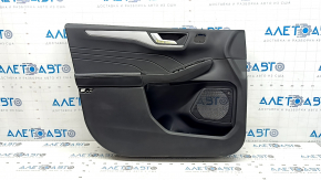 Panou ușă stânga față negru pentru Ford Escape MK4 2023-2024, St-line, cu mâner, cotieră din piele neagră cu cusături roșii, garnitură din fibră de carbon neagră lucioasă, zgârieturi, lovituri