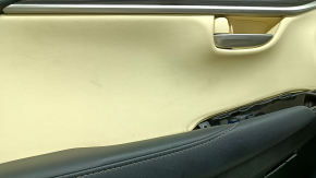 Panou ușă stânga față pentru Lexus NX200t NX300h 15-17, negru cu inserție bej, cotieră din piele neagră, scaun cu memorie, ornamente din lemn, necesită curățare, zgârieturi