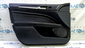 Обшивка двери карточка передняя левая Ford Fusion mk5 17-20 titanium, черная с черной вставкой кожа, подлокотник кожа, молдинг графит, потерт