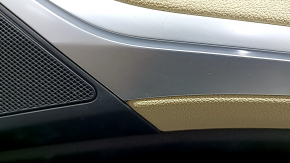 Ornamente ușă, față dreapta, BMW X5 G05 19-23, piele neagră/Canberra-bej, inserție din lemn Fineline Stripe, cotieră din piele bej, cu mâner și suprapuneri, cu iluminare din spate, îndoită, zgârieturi