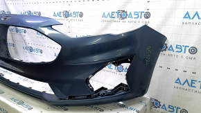 Бампер передний голый Ford Fusion mk5 19-20 без парктроников и буксировочного крюка, синий, треснут, примят, затерт
