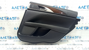Обшивка двери карточка задняя правая Lincoln MKZ 17-20 черная с черной вставкой кожа, подлокотник черная кожа, вставка коричневое дерево глянец, под пищалку, с подсветкой, с ручкой, царапины, надрывы,