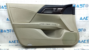 Обшивка двери карточка передняя левая Honda Accord 16-17 бежевая, подлокотник и вставка кожа бежевая, молдинг под дерево глянец, под память сидений, под чистку