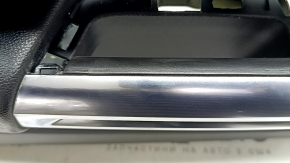 Panou ornamental ușă negru, față stânga, Ford Mustang mk6 17-23, inserție din piele neagră, cotiera din piele neagră, zgârieturi, crestături