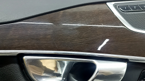 Panou decorativ ușă față stânga Volvo XC90 16-22 piele neagră, inserție din lemn, element de fixare rupt, zgârieturi