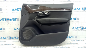 Panou ușă dreapta față Volvo XC90 16-22, piele neagră, tapițerie din lemn, cotieră din piele neagră, iluminată, cu buton de închidere centralizată, lovitură, zgârieturi