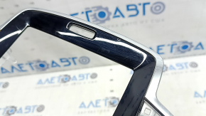 Ornamente panou frontal Volvo XC90 16-23, ramă monitor, negru lucios, crom, zgârieturi, crăpături la elementele de fixare, îndoitură