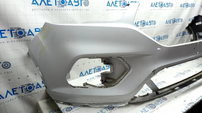 Бампер передний голый Ford Escape MK3 17-19 рест, белый, трещины, трещины в креплениях, царапины, незаводские отверствия