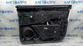 Panou ușă stânga față Tesla Model X 22-25, negru, cu inserție din piele albă, zgârieturi pe plastic, rupturi în piele, elemente de fixare rupte, necesită curățare chimică