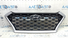 Решетка радиатора grill в сборе Hyundai Tucson 19-21 черный мат, обрамление серебро, с эмблемой, песок