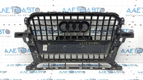 Решетка радиатора grill Audi Q5 8R 13-17 рест, без парктроников, глянец, хром, с эмблемой quattro, незаводские отверстия