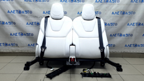Спинка 3-го ряда сидений Tesla Model X 22-26 белая кожа, с ремнями, под химчистку, примята