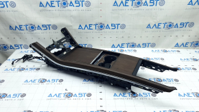 Накладка центральной консоли верхняя Tesla Model X 22-26 под дерево, с подстаканниками, с карманом, хром молдинг, царапины, под чистку