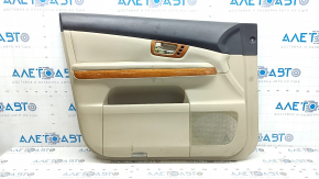 Обшивка двери карточка передняя левая Lexus RX300 RX330 RX350 RX400H 04-09 беж, с бежевой вставкой, подлокотник беж кожа, молдинг под дерево глянец, с пленкой под дерево, с ручкой, с карманом, царапин