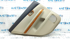 Обшивка двери карточка задняя левая Lexus RX300 RX330 RX350 RX400H 04-09 беж, с бежевой вставкой, подлокотник беж кожа, молдинг под дерево глянец, с пленкой под дерево, с ручкой, надрывы, царапины, по