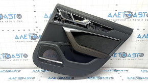 Ornamente ușă spate dreapta complete Audi A6 C8 19-21 gri închis sub cortină, inserție Alcantara neagră, cotieră piele maro, partea superioară piele gri închis, ornament cromat cu iluminare din spate,