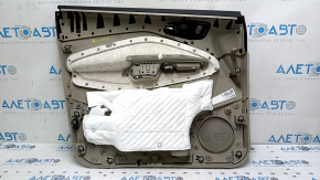 Обшивка двери карточка передняя правая Ford Escape MK3 17-19 рест, серая с черным, вставка пластик, накладка кожа черная, подлокотник кожа серая, с хром ручкой, с ручкой, царапины