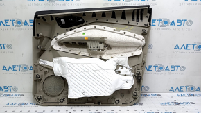 Обшивка двери карточка передняя левая Ford Escape MK3 17-19 рест, серая с черным, вставка пластик, накладка кожа черная, подлокотник кожа серая, с хром ручкой, с ручкой, царапины, трещина, примята