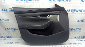 Обшивка двери карточка передняя левая Mazda 3 19-23 4d кожа черная, Mexico built, подлокотник кожа черный, вставка хром "Bose", молдинг хром, с ручкой, царапины, под чистку, царапина на накладке