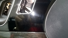 Panou ușă stânga față pentru Audi Q7 16-19, negru, inserție din piele neagră, cotieră din piele neagră, ornamente negre lucioase și ornamente din lemn închis (stejar gri-maro), cu mâner, zgârieturi
