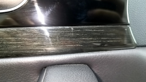 Panou ușă stânga față pentru Audi Q7 16-19, negru, inserție din piele neagră, cotieră din piele neagră, ornamente negre lucioase și ornamente din lemn închis (stejar gri-maro), cu mâner, zgârieturi
