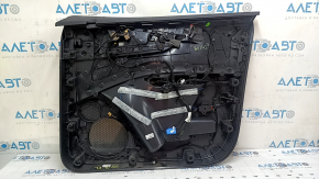 Panou ușă stânga față pentru Audi Q7 16-19, negru, inserție din piele neagră, cotieră din piele neagră, ornamente negre lucioase și ornamente din lemn închis (stejar gri-maro), cu mâner, zgârieturi