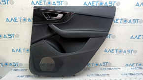 Ornamente ușă spate dreapta Audi Q7 16-19 negru, inserție piele neagră, cotiera piele neagră, ornamente negre lucioase și lemn închis la culoare (stejar gri-maro), cu mâner, zgârieturi, lovituri, pe