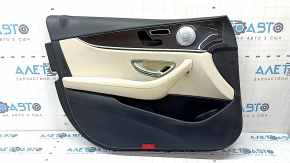 Ornamente ușă, stânga față, Mercedes W213 E 17-23, piele neagră, inserție piele bej, cotieră piele bej, fără perdea, inserție lemn, Burmester, cu suprapuneri și mâner, parte inferioară, îndoită