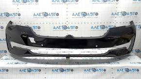 Бампер передний голый BMW 5 G30 21-23 под парктроники без PMA, Basis, черный, после ремонта, надломаны крепления, царапины, примят, надорван