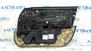 Ansamblu panou ușă stânga față BMW 5 G30 17-23 piele neagră, cotieră și inserție piele neagră, mulaj sub lemn lucios, sub memorie, zgârieturi, mâner slăbit, rupturi