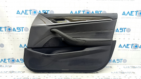 Panou ușă dreapta față, complet BMW 5 G30 17-23, piele neagră, cotieră și inserție, piele neagră, mulaj, lemn lucios, memorie, cu mâner, defect cotieră