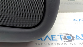 Обшивка двери карточка передняя левая Tesla Model X 16-21 кожа черная с бежевым, молдинг светлое дерево, ручка хром, царапины, вмятины, потрескано дерево