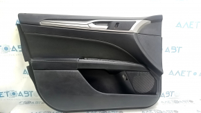 Panou ușă față stânga pentru Ford Fusion mk5 17-20 negru cu inserție din material textil negru, cotieră din piele neagră, bandaj gri, zgârieturi, cu mâner
