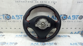 Руль голый BMW 3 F30 12-18 кожа черная, Sport без лепестков и подогрева, с красной строчкой, с накладкой и кнопками, потерт, царапины