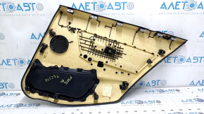 Ornamente ușă spate stânga complet BMW 3 F30 12-18 negru, cotieră și inserție piele neagră, ornament cromat, strat protector sub lemn închis, fără iluminare din spate, cu mâner, lovituri, zgârieturi, 