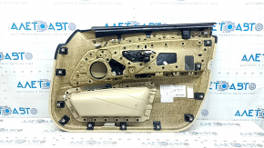 Обшивка двери карточка передняя левая BMW 5 F10 11-16 кожа Dakota бежевая Venetobeige, подсветка, вставка под дерево, хром, с ручкой, царапины, потерта