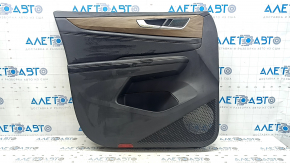 Обшивка двери карточка передняя левая VW Atlas 24-26 черная, черная кожа с белой строчкой, вставка под дерево, хром, подлокотник кожа черная, с подсветкой, с пищалкой, с ручкой, с накладками, царапины
