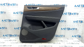 Обшивка двери карточка задняя правая VW Atlas 24-26 черная, черная кожа с белой строчкой, без шторки, вставка под дерево, хром, подлокотник кожа черная, с подсветкой, с ручкой, с накладками, потерта