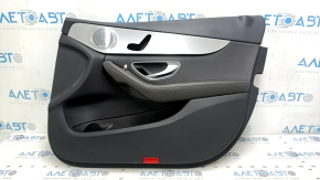 Обшивка двери карточка передняя правая Mercedes C-class W205 19-21 кожа темно-серая, Burmester, вставка кожа темно-серая, подлокотник кожа -темно серая, молдинг серый, с ручкой, контакт с водой, под