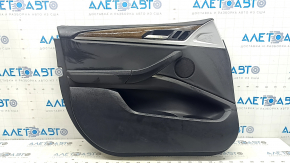 Ornamente ușă, stânga față, BMW X3 G01 18-21, piele neagră, inserție piele neagră, ornamente stejar închis, cotiera piele neagră, inserție cromată, cu mâner, zgârieturi