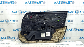 Обшивка двери карточка передняя левая в сборе BMW 5 G30 17-23 кожа черная, подлокотник и вставка кожа черная, молдинг под дерево глянец, под память, с ручкой, дефект подлокотника