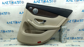 Panou decorativ ușă, spate dreapta Mercedes GLC 16-22, piele bej, inserție cu aspect de lemn, Burmester, cotieră din piele bej, cu iluminare din spate, pentru curățare