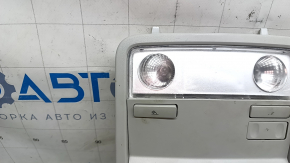 Плафон освещения передний VW Passat b8 16-19 USA без люка, серый, царапины, потерты кнопки, сломана направляйка